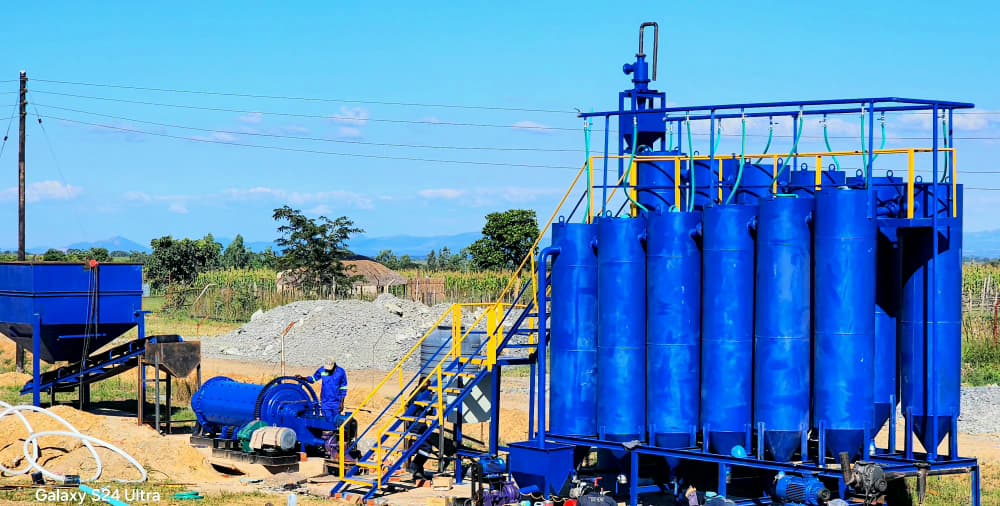 Mine Ways carbon-in-pulp gold processing plant with six adsorption tanks and ball mill on a Zimbabwean mine site